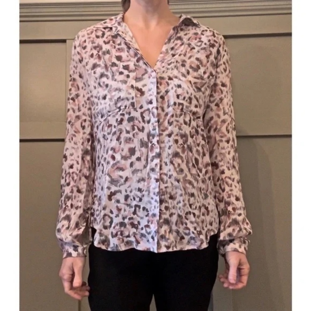 Anthropologie Cloth & Stone Button Down Shirt Blouse Pink Leopard Small New NWT